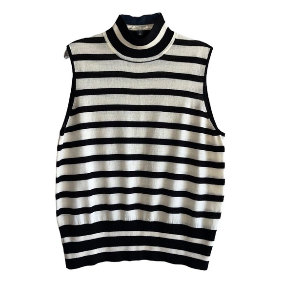 Resort Two Joey Rodolfo Tops - Resort Two Joey Rodolfo Merino Wool Turtle Neck Top Size L Bkack Ivory Striped